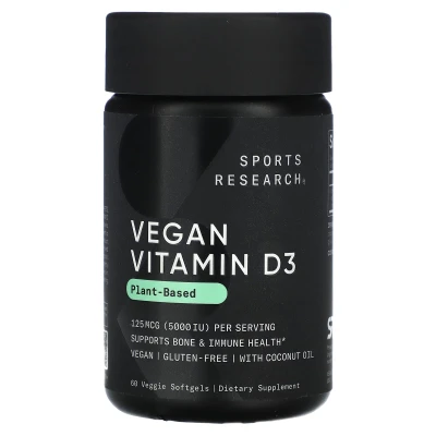 Sports Research - Vegan Vitamin D3 | 125 mcg (5 | 000 IU) | 60 Veggie Softgels