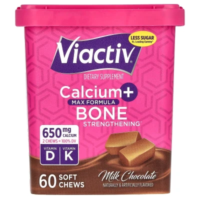 Viactiv - Calcium + Bone Strengthening | Max Formula | Milk Chocolate | 60 Soft Chews