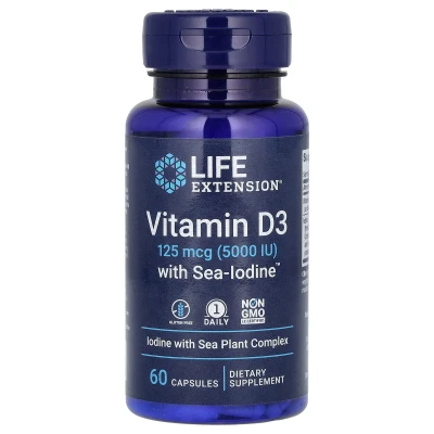 Life Extension - Vitamin D3 with Sea-Iodine | 125 mcg (5000 IU) | 60 Capsules