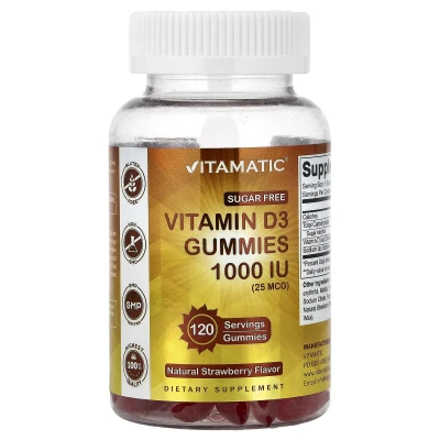 Vitamatic - Vitamin D3 Gummies | Natural Strawberry | 1000 IU (25 mcg) | 120 Gummies