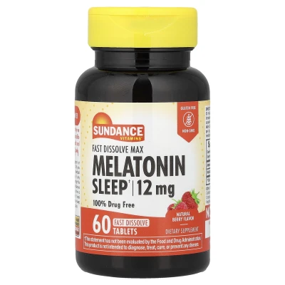Sundance Vitamins - Melatonin | Natural Berry | 12 mg | 60 Fast-Dissolving Tablets
