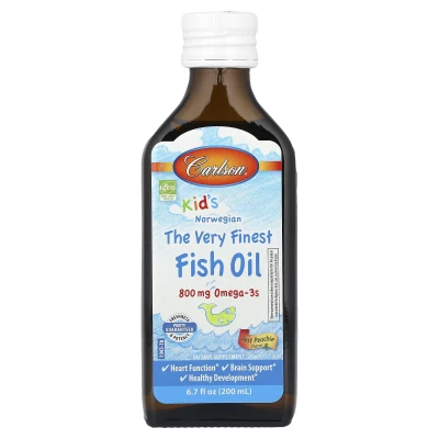 Carlson - Kids' | Norwegian | The Very Finest Fish Oil | Just Peachy | 800 mg | 6.7 fl oz (200 ml)