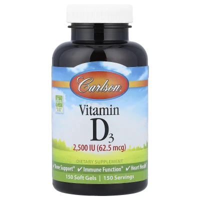Carlson - Vitamin D3 | 62.5 mcg (2500 IU) | 150 Soft Gels