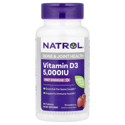 Natrol - Vitamin D3 | Strawberry | 5000 IU | 90 Tablets