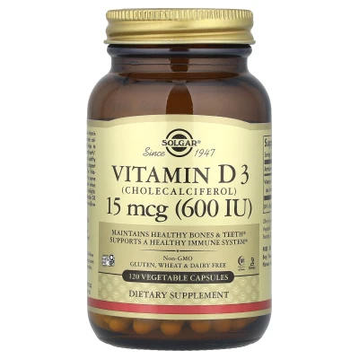 Solgar - Vitamin D3 (Cholecalciferol) 15mcg (600 IU) 120 Vegetable Capsules