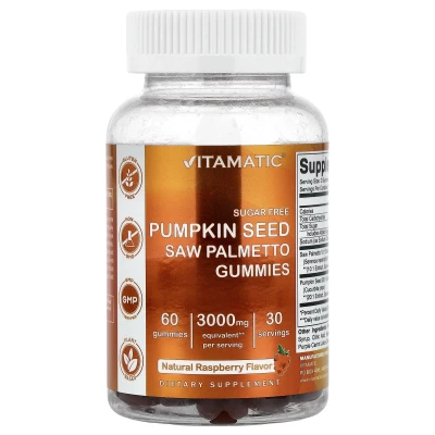 Vitamatic - Pumpkin Seed | Saw Palmetto Gummies | Natural Raspberry | 60 Gummies