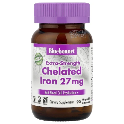 Bluebonnet Nutrition - Chelated Iron | Extra Strength | 27 mg | 90 Vegetable Capsules