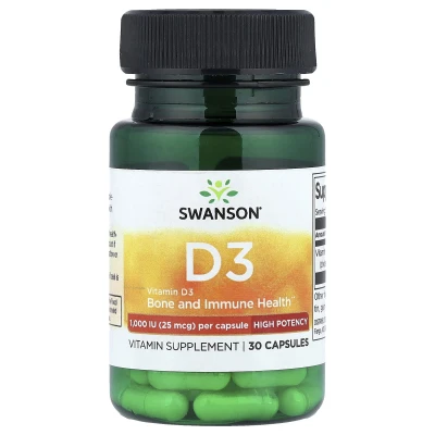 Swanson - Vitamin D3 | High Potency | 25 mcg (1000 IU) | 30 Capsules