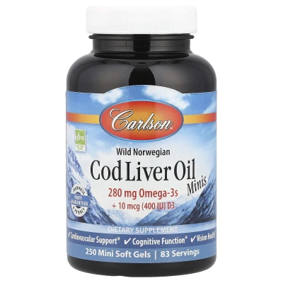 Carlson - Wild Norwegian | Cod Liver Oil Minis | 250 Mini Soft Gels
