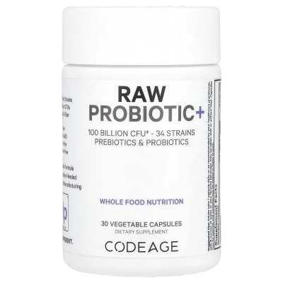 Codeage - Raw Probiotic+ | 100 Billion CFU | 30 Vegetable Capsules