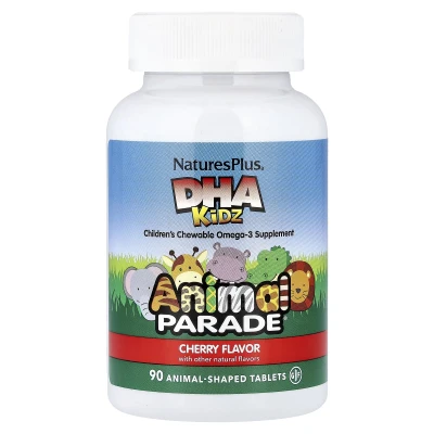 NaturesPlus - Animal Parade® | DHA Kids | Children's Chewable Omega-3 Supplement | Cherry | 90 Animal-Shaped Tablets
