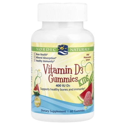 Nordic Naturals - Kids' Vitamin D3 Gummies | Wild Watermelon Splash | 400 IU | 60 Gummies