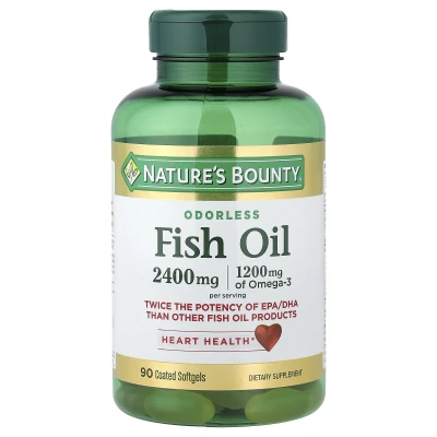 Natures Bounty Odorless Fish Oil 2400mg Heart Health Dietry Supplement 90coated Soft Gels