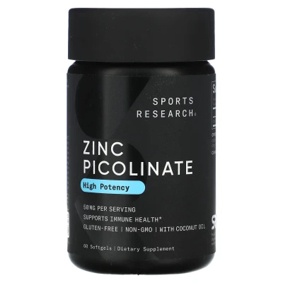 Sports Research - Zinc Picolinate | High Potency | 50 mg | 60 Softgels