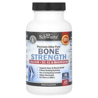 BioSchwartz - Premium Ultra Pure Bone Strength | Calcium + D3 | K2 & Magnesium | 120 Capsules