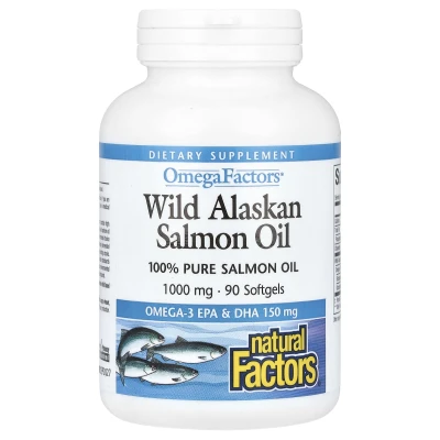 Natural Factors - OmegaFactors | Wild Alaskan Salmon Oil | 1000 mg | 90 Softgels