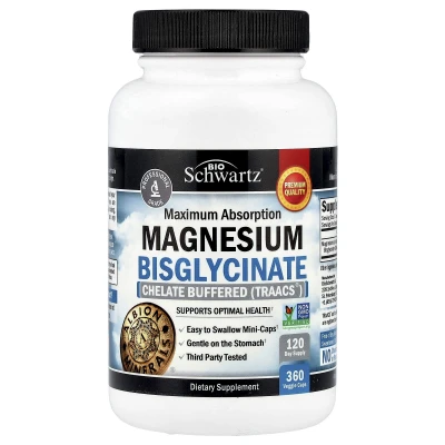 BioSchwartz Maximum Absorption Magnesium Bisglycinate Dietary Supplement 360 Veggie Caps