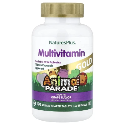 NaturesPlus - Animal Parade® Gold | Children's Chewable Multivitamin | Grape | 120 Animal-Shaped Tablets