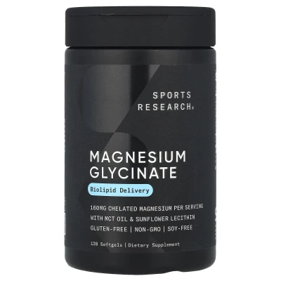 Sports Research - Magnesium Glycinate | 120 Softgels (80 mg per Softgel)