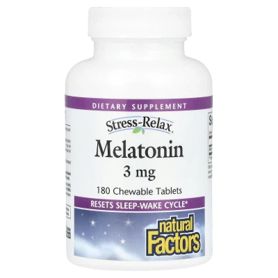 Natural Factors - Stress-Relax | Melatonin | 3 mg | 180 Chewable Tablets