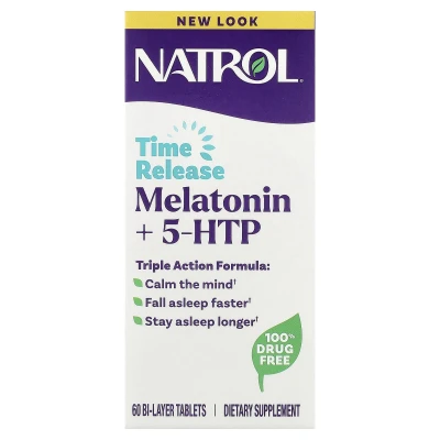 Natrol - Melatonin + 5-HTP | Time Release | 60 Bi-Layer Tablets