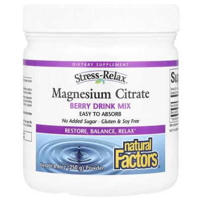 Natural Factors - Stress-Relax® | Magnesium Citrate Powder | Berry Drink Mix | 250 g