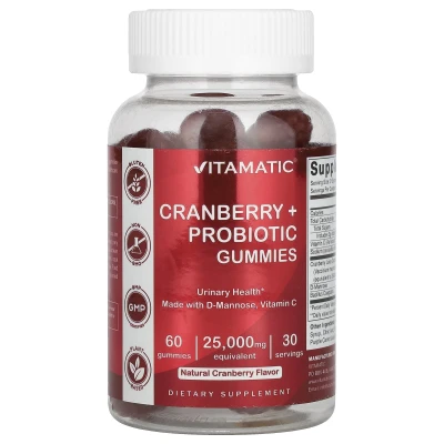 Vitamatic - Cranberry + Probiotic Gummies | Natural Cranberry | 60 Gummies