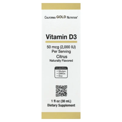 California Gold Nutrition - Vitamin D3 | Citrus | 50 mcg (2000 IU) | 1 fl oz (30 ml)