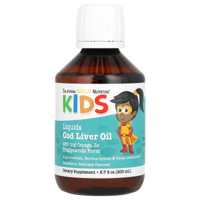 California Gold Nutrition - Norwegian Kids Cod Liver Oil | Natural Strawberry | 6.7 fl oz. (200 ml)