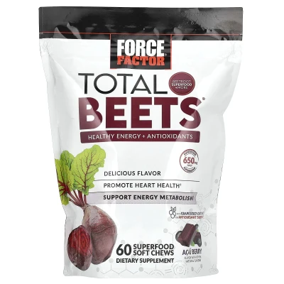 Force Factor - Total Beets® | Healthy Energy + Antioxidants | Acai Berry | 60 Superfood Soft Chews