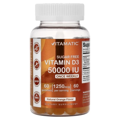 Vitamatic - Vitamin D3 Gummies | Natural Orange | 1250 mg (50000 IU) | 60 Gummies