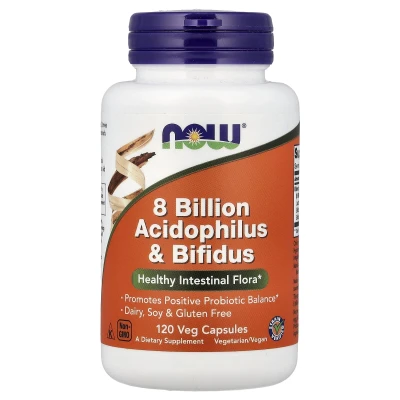 NOW Foods - 8 Billion Acidophilus & Bifidus | 120 Veg Capsules (68 mg per Capsule)
