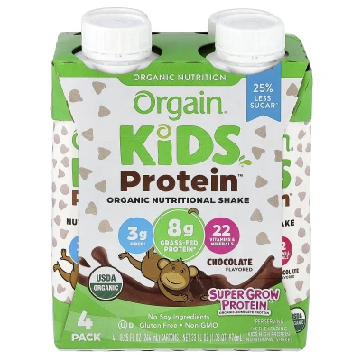 Orgain - Kids Protein™ | Organic Nutritional Shake | Chocolate | 4 Pack | 244 ml (8.25 fl oz) Each