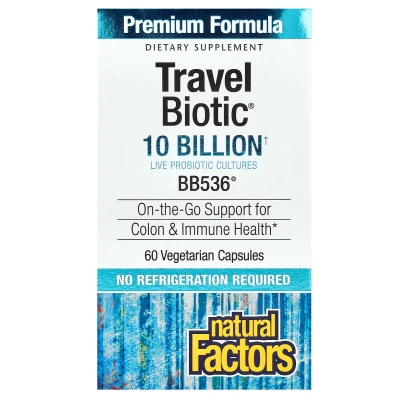 Natural Factors - Travel Biotic | BB536 | 10 Billion CFU | 60 Vegetarian Capsules