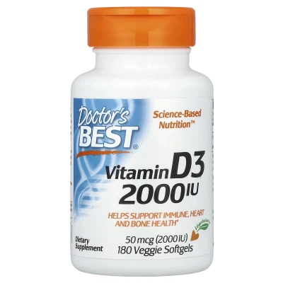 Doctor's Best - Vitamin D3 | 50 mcg (2000 IU) | 180 Veggie Softgels