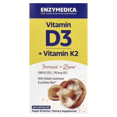 Enzymedica - Vitamin D3 + Vitamin K2 | 60 Capsules