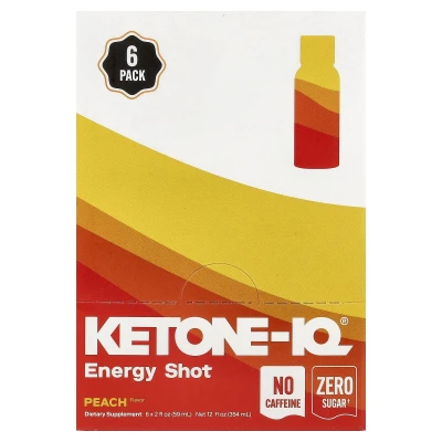 Ketone-IQ - Energy Shot | Peach | Caffeine Free | 6 Bottles | 2 fl oz (59 ml) Each