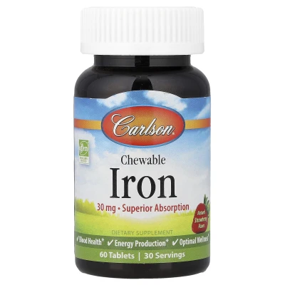 Carlson - Chewable Iron | Natural Strawberry | 60 Tablets (15 mg per Tablet)