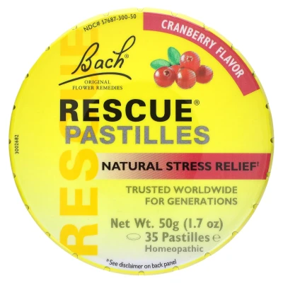 Bach - Rescue® Pastilles | Natural Stress Relief | Cranberry | 35 Pastilles | 1.7 oz (50 g)