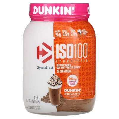 Dymatize - ISO100® Hydrolysed | 100% Whey Protein Isolate | Dunkin’ Mocha Latte | 1.4 lb (650 g)