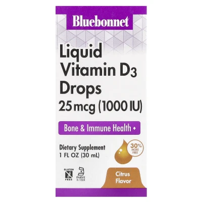 Bluebonnet Nutrition - Liquid Vitamin D3 Drops | Citrus | 25 mcg (1000 IU) | 1 fl oz (30 ml)