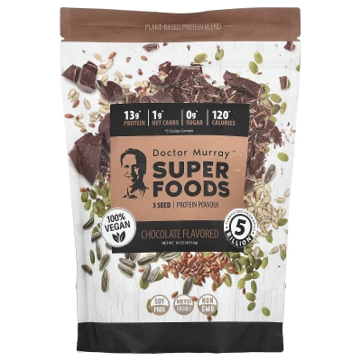 Dr. Murray's - Superfoods | 3 Seed Protein Powder | Pumpkin + Flax + Sunflower | Chocolate | 16 oz (453.5 g)