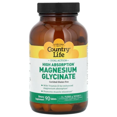 Country Life - Dual Action | High Absorption Magnesium Glycinate | 90 Tablets