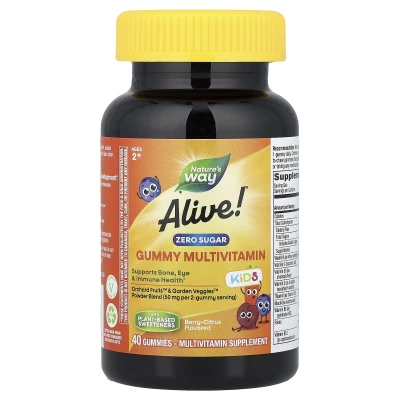 Nature's Way - Alive!® Kids | Zero Sugar Gummy Multivitamin | Ages 2+ | Berry-Citrus | 40 Gummies