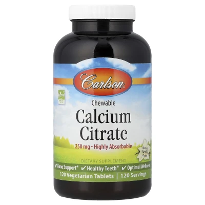 Carlson - Chewable Calcium Citrate | Natural Vanilla | 250 mg | 120 Vegetarian Tablets