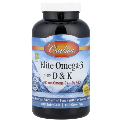 Carlson - Elite Omega-3 Plus D & K | natural lemon flavour | 180 capsules