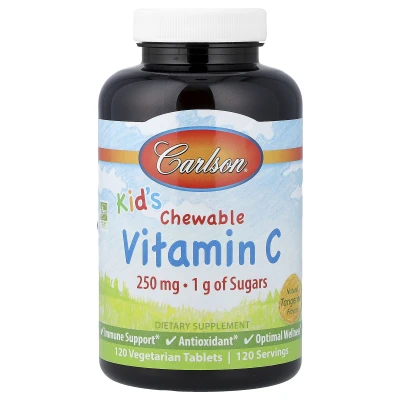 Carlson - Kids' Chewable Vitamin C | Natural Tangerine | 250 mg | 120 Vegetarian Tablets