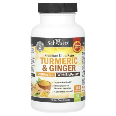 BioSchwartz - Premium Ultra Pure Turmeric & Ginger With BioPerine | 2000 mg | 160 Veggie Caps (500 mg)