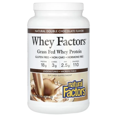 Natural Factors - Whey Factors | Grass Fed Whey Protein | Natural Double Chocolate | 2 lb (907 g)