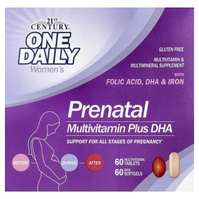21st Century - Prenatal Multivitamin Plus DHA | 2 Bottles | 60 Tablets / 60 Softgels